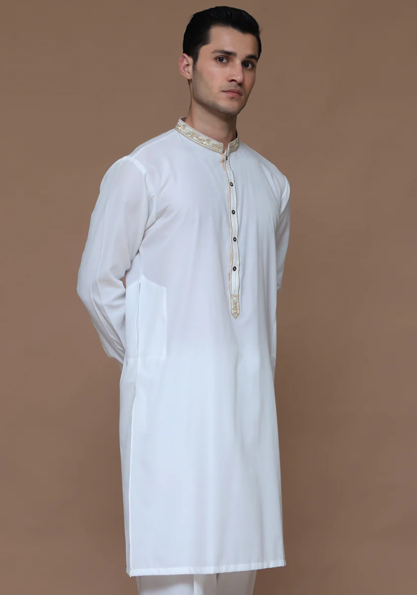 Cotton Silk Cloud Dancer Slim Fit Embroidered Suit - Image 4