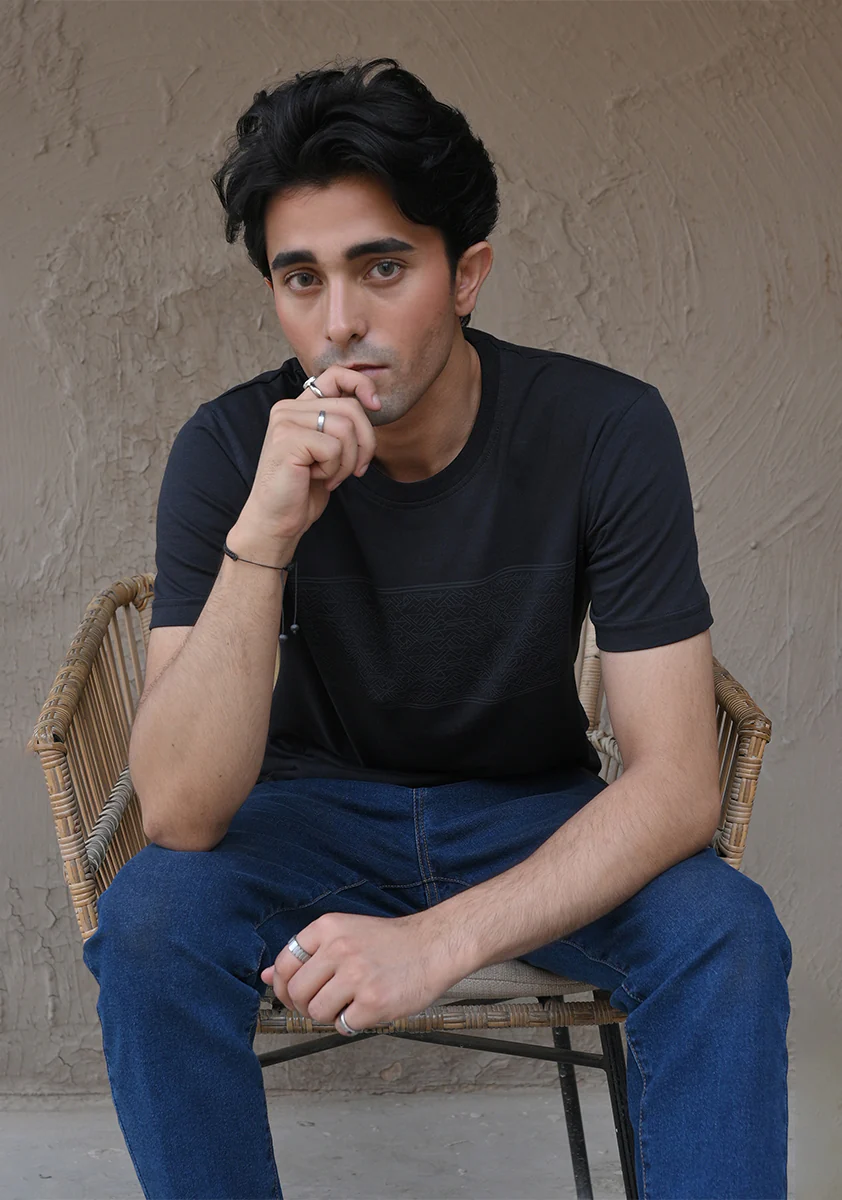 Jersey Round Neck Black T-Shirt - Image 3