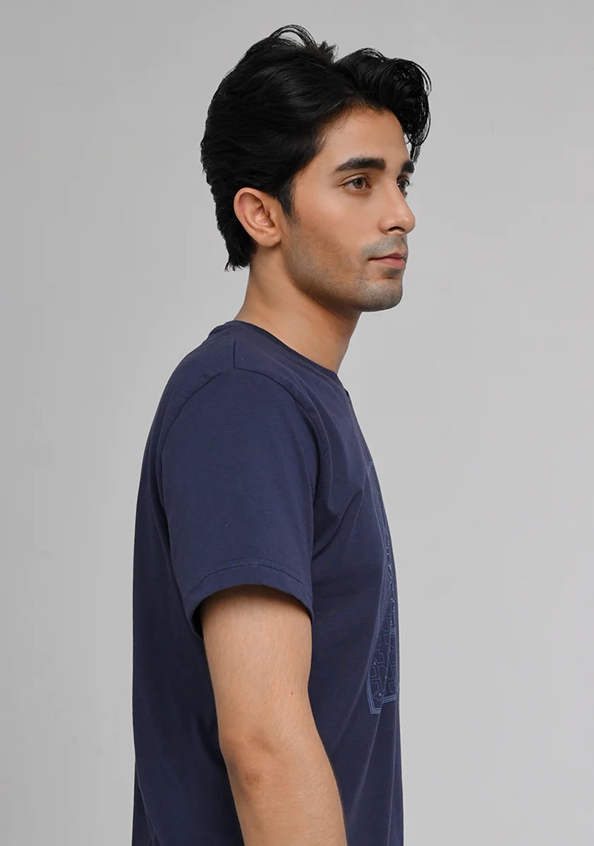Jersey Round Neck Blue T-Shirt - Image 3
