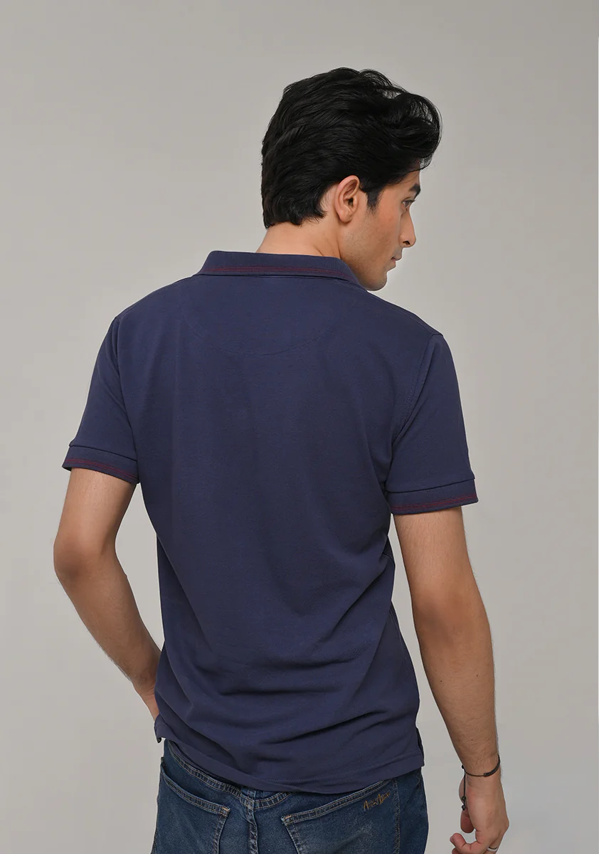 Blue Knitted Polo T-Shirt - Image 3