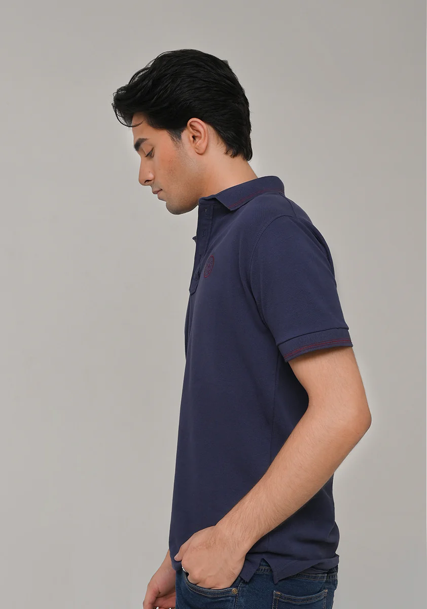 Blue Knitted Polo T-Shirt - Image 4