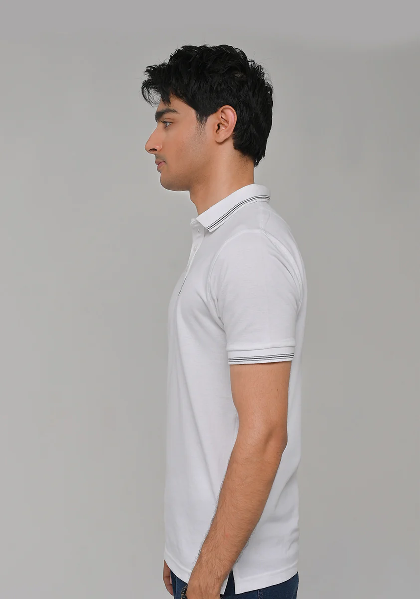 White Knitted Polo T-Shirt - Image 3