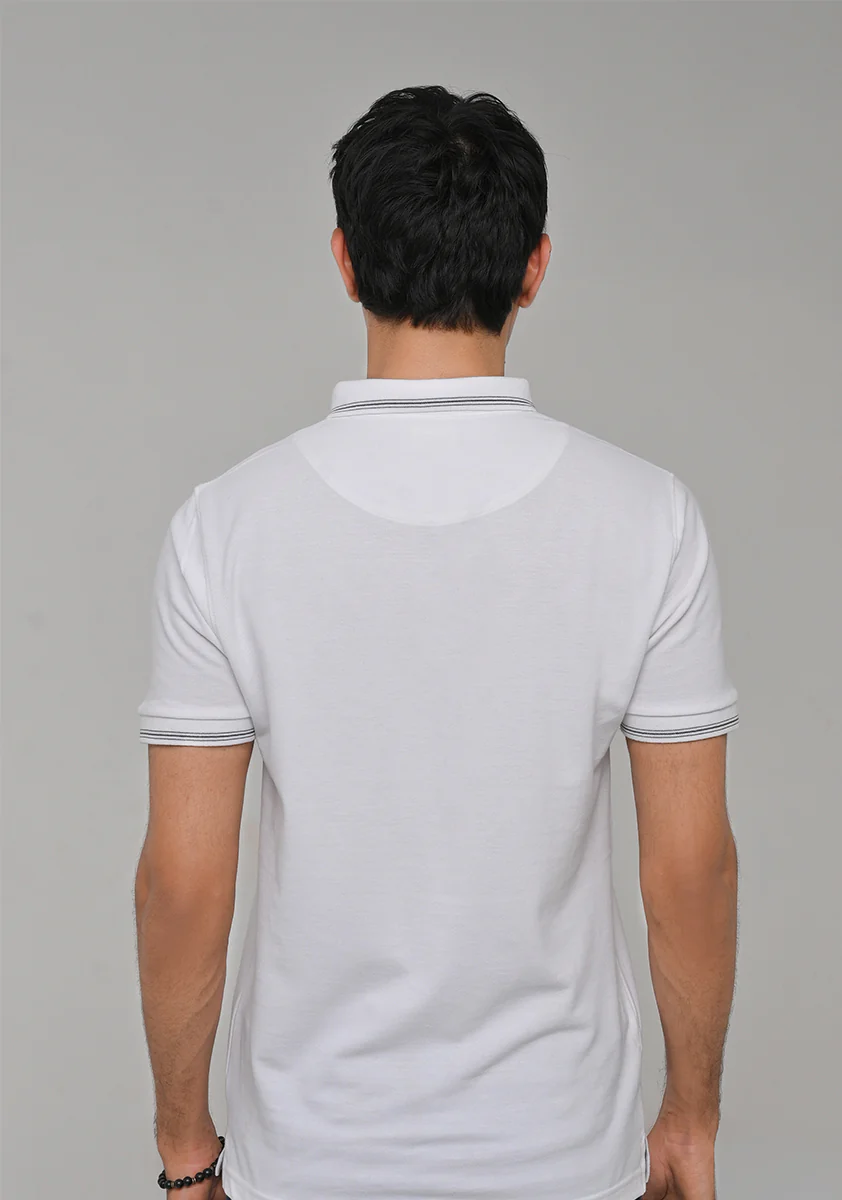 White Knitted Polo T-Shirt - Image 4
