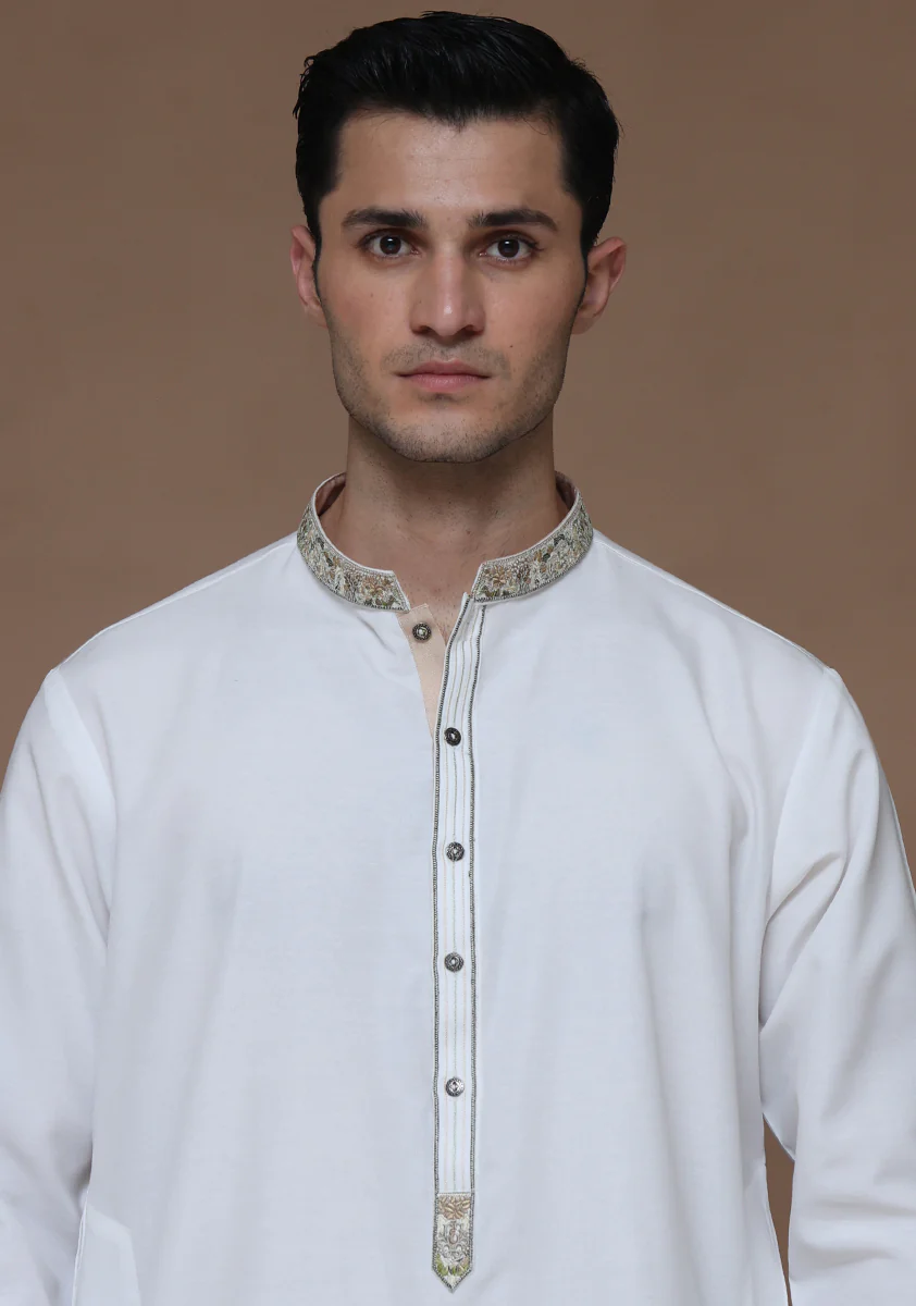 Cotton Silk Cloud Dancer Classic Fit Embroidered Suit - Image 3