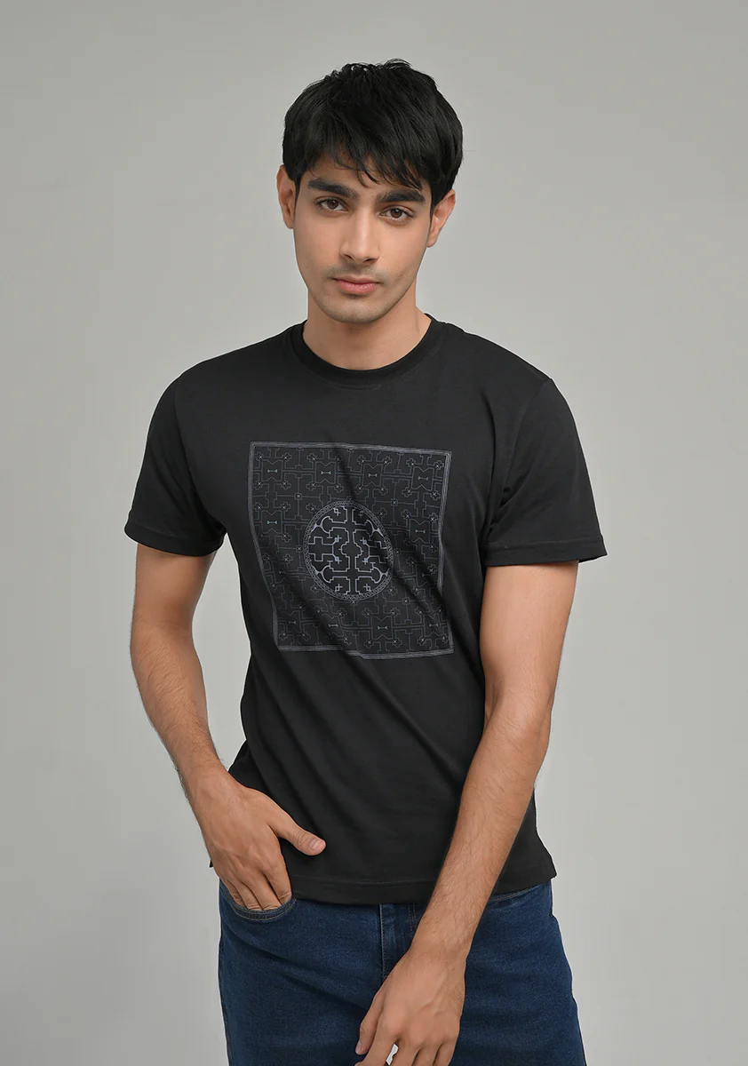 Jersey Round Neck Black T-Shirt - Image 3