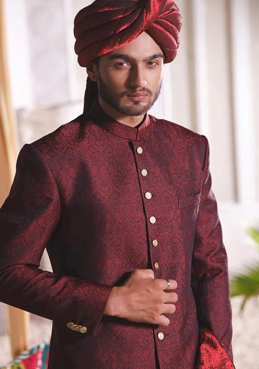 Winetasting  Jamawar Traditional plain Sherwani - Image 5