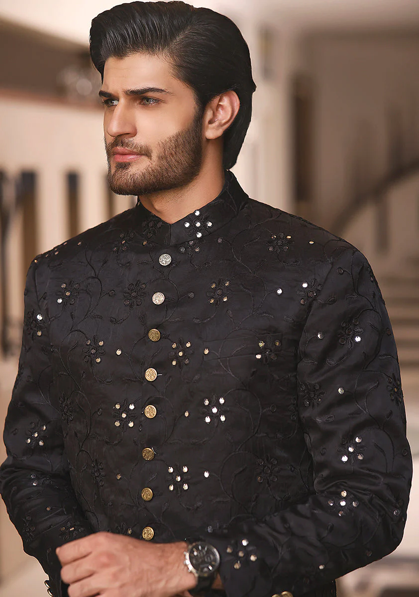 Tap Shoe Cotton Net Traditional Embroidered Sherwani - Image 3