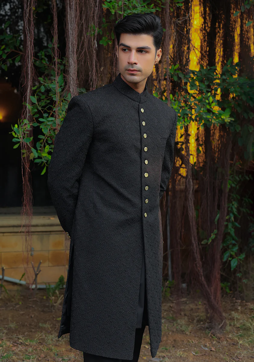 Premium Georgette Pirat Black Traditional Sherwani - Image 3