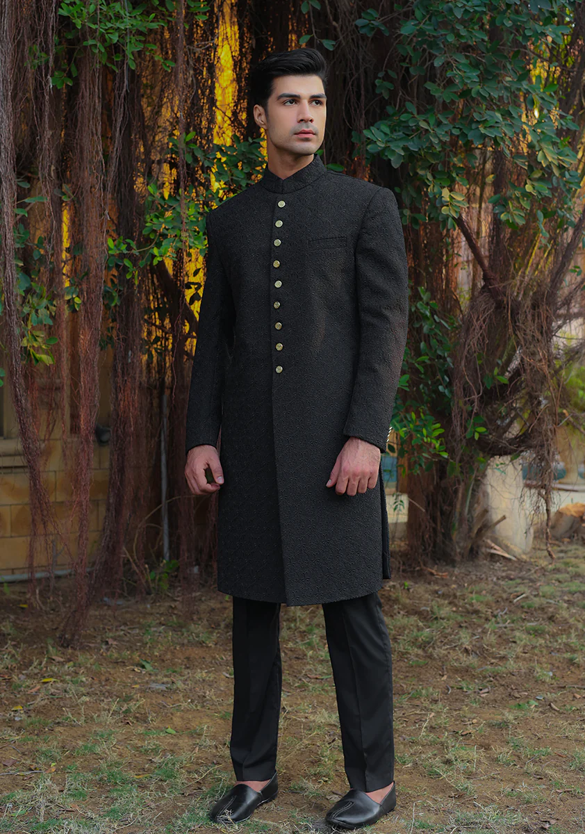 Premium Georgette Pirat Black Traditional Sherwani - Image 4