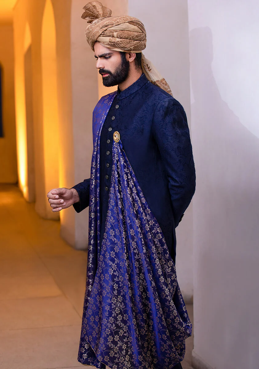 Outer Space Karandi Traditional plain Sherwani - Image 3