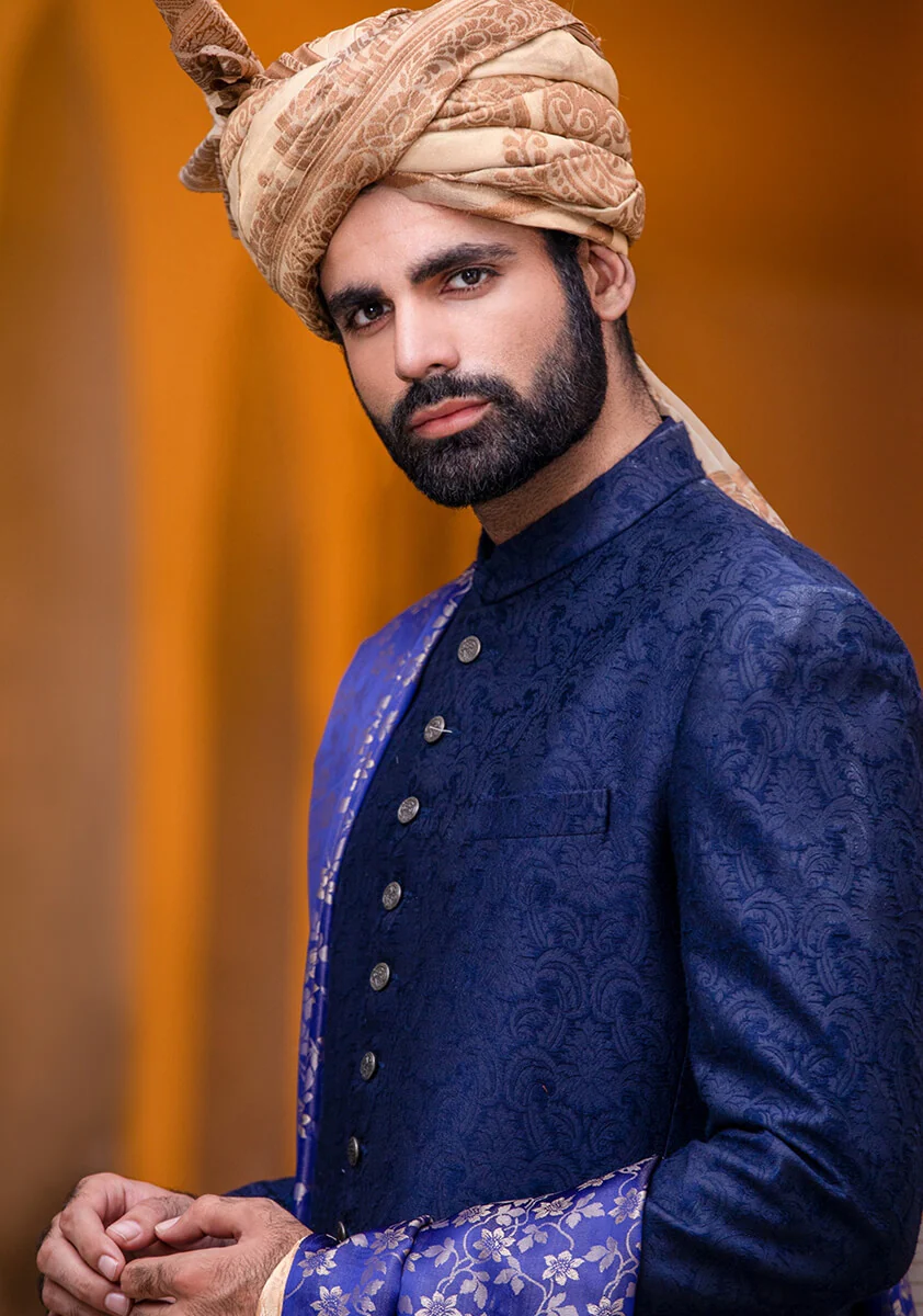 Outer Space Karandi Traditional plain Sherwani - Image 4