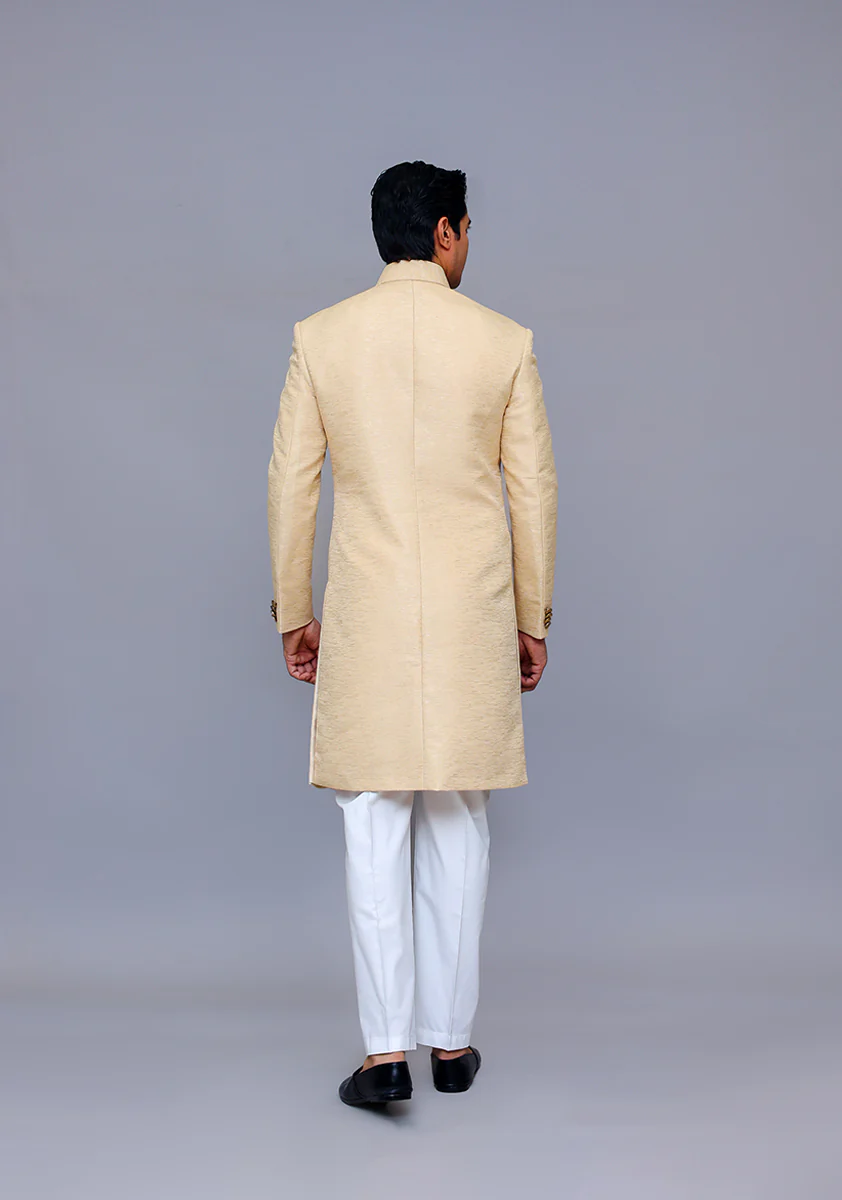 Premium Kambal Jamawar Almond buff Traditional Sherwani - Image 4