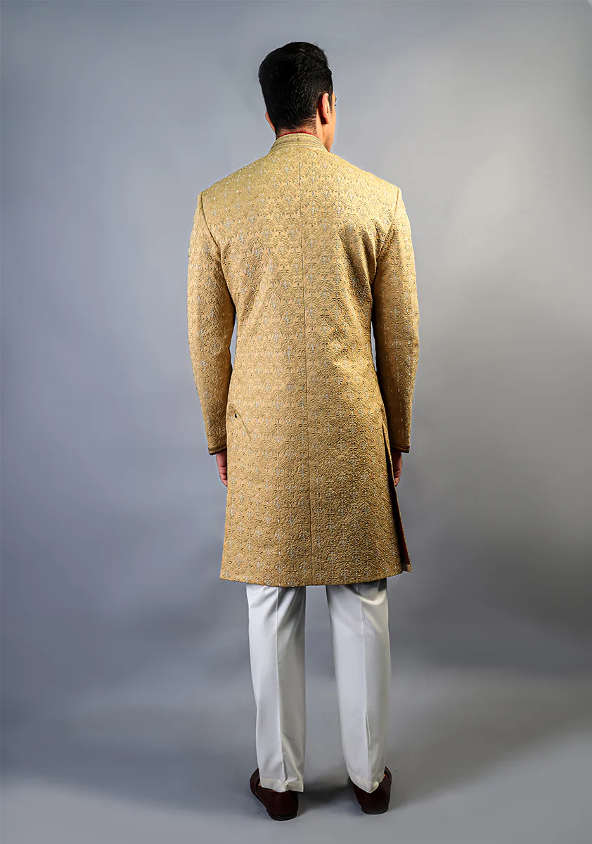 Premium Satin New Wheat Embroidered Sherwani - Image 3